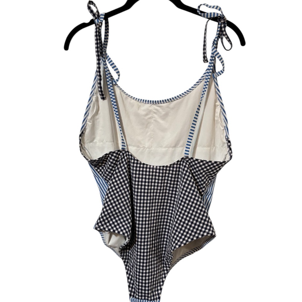 Aerie Navy Blue and White Gingham Striped Seersucker One-Piece Swimsuit Size L - Picture 4 of 15